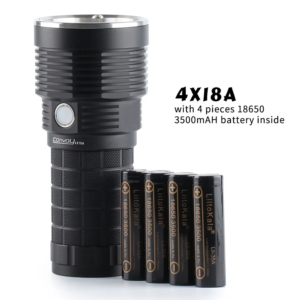 Фонарик Convoy 4X18A CREE XHP70.2 контроль температуры type-c с 4 литиевыми батареями 18650 внутри