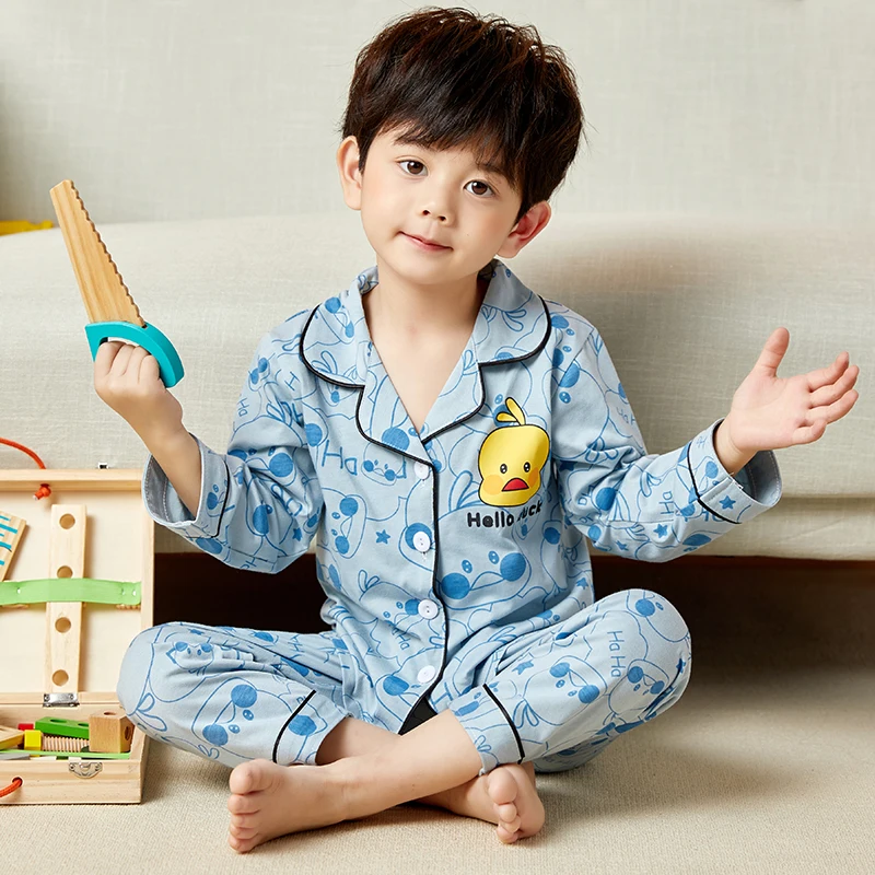 New Cardigan Sleepwear Set 2021 Spring Boys Clothes Suit Autumn Long Sleeve Children Pajamas Set Girls Nightwear Tracksuit Sleepwear & Robes hot Sleepwear & Robes