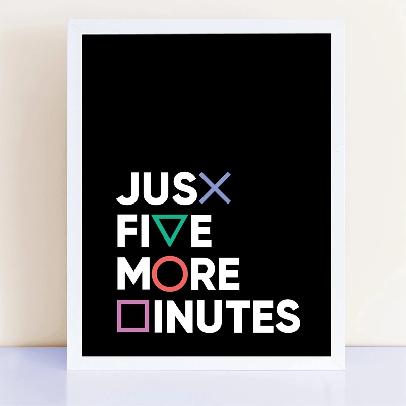 Gamer-Gaming-Geek-Wall-Art-Prints-Playstation-Buttons-Just-Five-More-Minutes-Canvas-Painting-Gamepad-Controller (1)