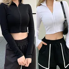 Special Offers Casual Turtleneck Middle Zipper Knitted Ribbed Elastic T-Shirt Girl Harajuku Long Sleeve Stretch Crop Top Special Offers Casual Turtleneck Middle Zipper Knitted Ribbed Elastic T-Shirt Girl Harajuku Long Sleeve Stretch Crop Top