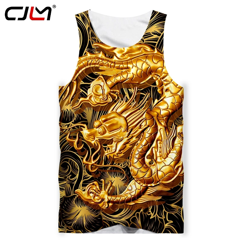 CJLM Summer Trend Loose Mens Tank Top 3D Print Golden Dragon Fashion ...