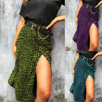

2019 Summer Sexy Split High Waist Skirts Womens Leopard Ptint Midi Skirts For Women