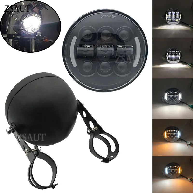 

5 3/4" Round Headlamp for Dyna Sportster 1200 883 Left Right Turn Signal Light 5.75 Inch Projector LED Headlight