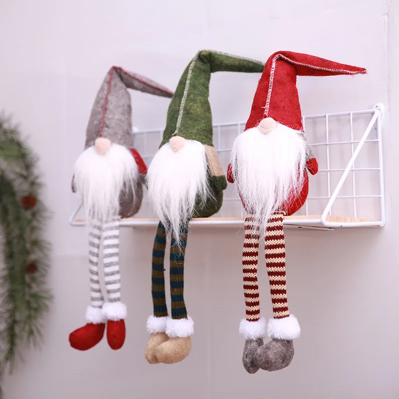RENNICOCO Christmas Rattan Circle Gnome Doll Pendant Old Man Faceless Doll Ornaments Home Restaurant Festive Decoration 