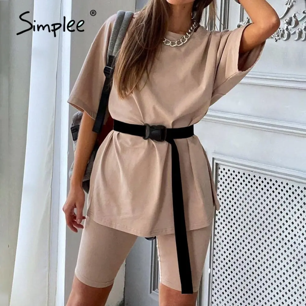 Simplee повседневные однотонные наряды женский костюм из двух предметов с ремнем