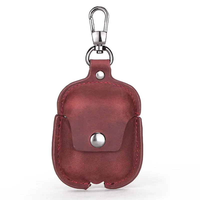 Burgundy Чехол Airpod из натуральной кожи в винтажном стиле Crazy Horse Small Airpods 2 крышки беспроводные Bluetooth наушники защитная сумка коробка с крючком - Цвет: Burgundy