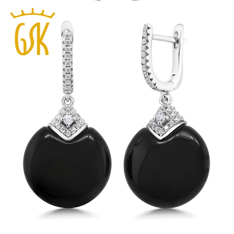 Женские круглые серьги GemStoneKing с натуральным черным ониксом из стерлингового