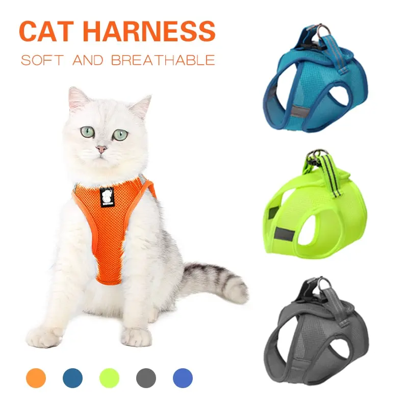 Reflective Cat Dog Harness Vest Mesh Breathable Adjustable Pet Harnesses Leash Set Outdoor Walking Training Clothes Pet Supplies