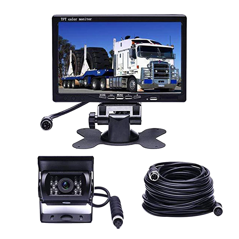 

7 Inch Monitor Parking Bus Night Vision Easy Install Rear View Camera Kit 18 LED Wide Angle Reversing Truck Metal Waterproof