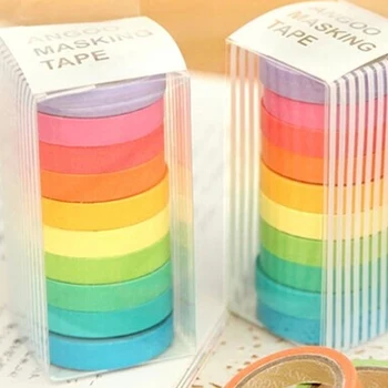 

10pcs Multi-color Tape Rainbow Roll Masking Tape Sticky Decorative Paper Tape Set DIY Decoration Office Stationery Scrapbook
