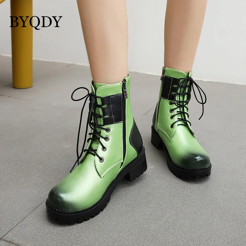 Women's Chunky Non-slip Heel Lace Up Round Toe Combat Military Ankle Boots 34-43 