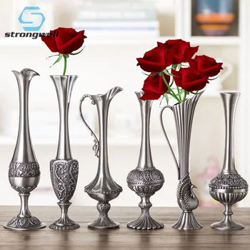 

Strongwell European Classic Antique Zinc Alloy Flower Vase Retro Metal Art Crafts Ornament Vintage Home Wedding Decoration Gift