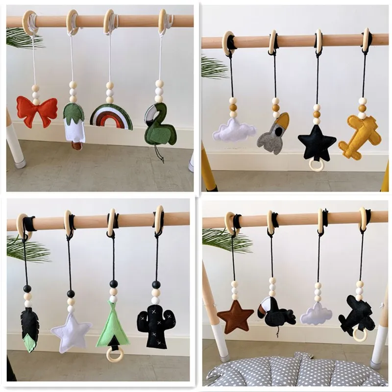 Toy Baby Pendant Hanging-Ornaments Room-Decor Play Babies Solid-Wood Kids It 3-4pcs Gym-Toy