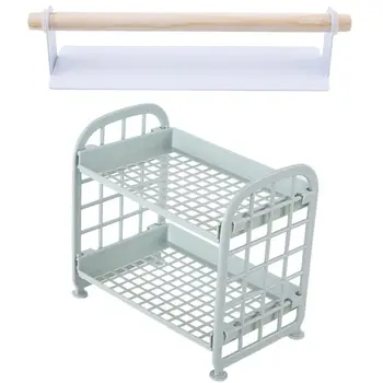 

Metal Wall Hanging Holder Wood Towel White with Plastic 2 Layers Creative Storage Racks Ran Color