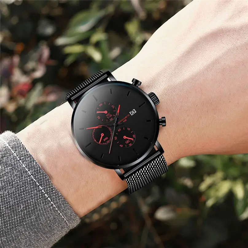 Mens Watches Quartz Watch Casual Fashion Slim Mesh Stainless Steel Waterproof Men Sport Watch 3N25 (12)