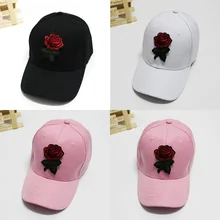 Women Baseball Cap Rose Flower Embroidery Wide Brim Adjustable Canvas Hat NOV99