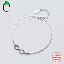 ElfoPlataSi 925 Настоящее серебро 925 пробы элегантный двойной слой бесконечность сердце браслет 17 см для подарка девушки леди XY709