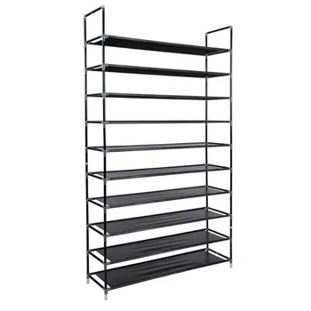 

Simple Assembly 10 Tiers Non-woven Fabric Shoe Rack with Handle Black