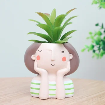 

1PC Cartoon Girl Flowerpot Home Garden Mini Bonsai Cactus Planter Pots Succulent Plant Flower Pot Wedding Birthday Gift Ideas -1