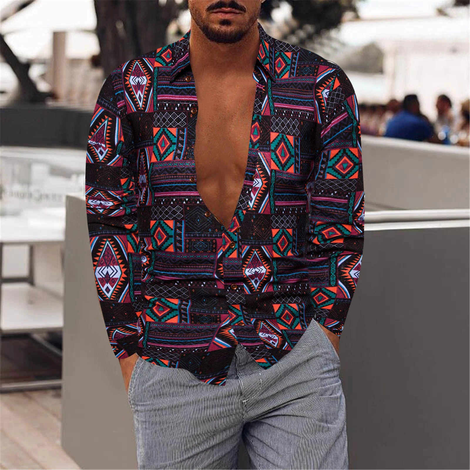 Camisas algodón y lino para Hombre, ropa De manga larga con estampado y solapa, informal, a la moda, talla grande|Camisas informales| - AliExpress