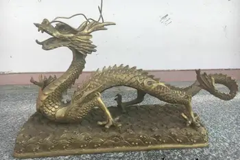 

Copper Satue 15'' classical Brass sculpture home fengshui auspicious beast sea dragon statue