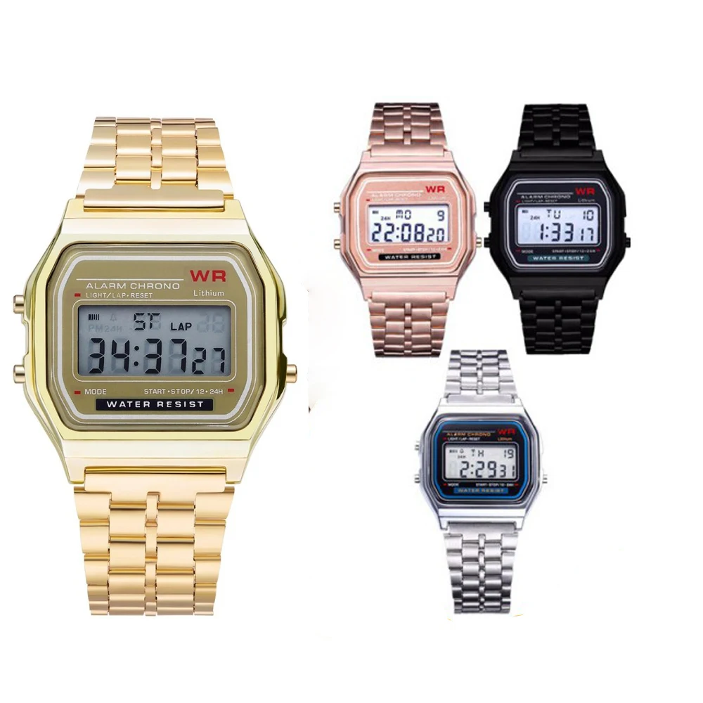

LED electronic watches Explosion models fashion personality steel belt Harajuku style watch multi-function ladies watch