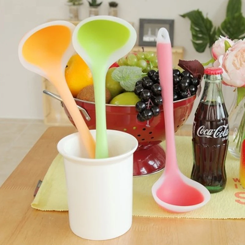 Long Handle Silicone Soup Spoon Heat Resistant Porridge Spoon Rice Ladles Cooking Tools Nonstick Kitchen Dinner Supplies