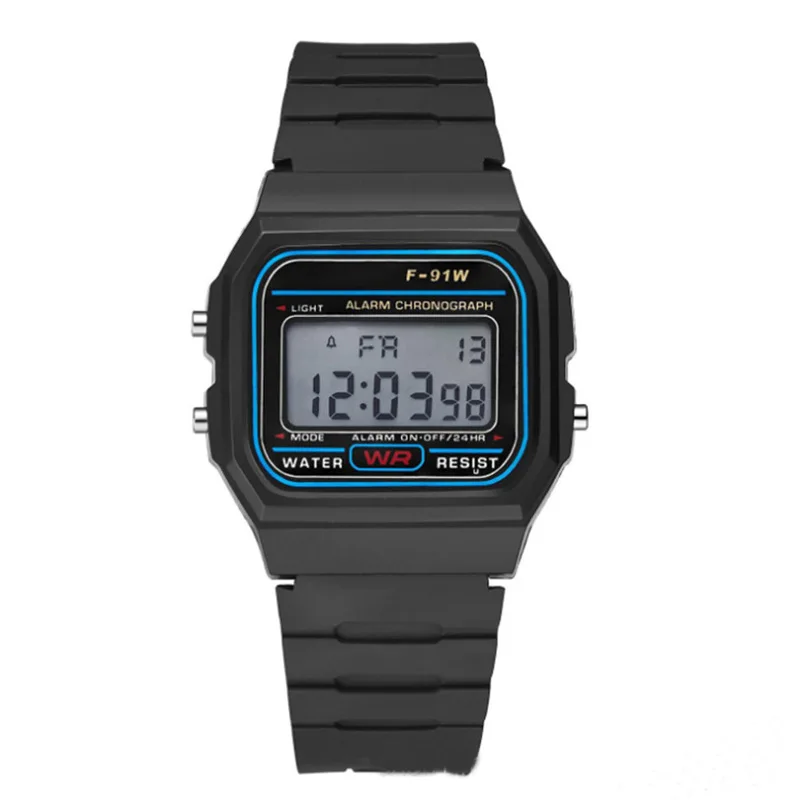 Горячая Распродажа многофункциональные электронные часы светодиодный электронные часы для студентов F91W черные настольные пластиковые часы