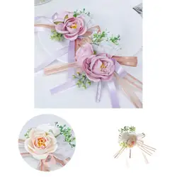 Tecido bonito tátil amigável decorativo atraente pulso artificial flor prom acessórios corsage mão flores