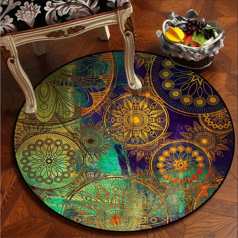 

Colorful Carpets for Bedroom Green Mandala Flower Ethnic Round Carpet Carpets for Living Room 100% Polyester Alfombra