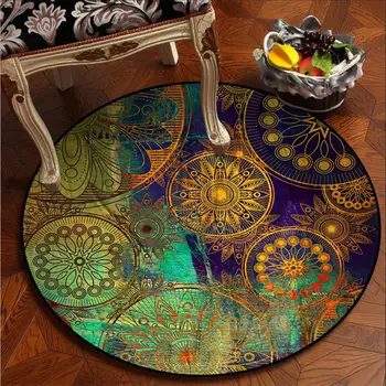 

Colorful Carpets for Bedroom Green Mandala Flower Ethnic Round Carpet Carpets for Living Room 100% Polyester Alfombra