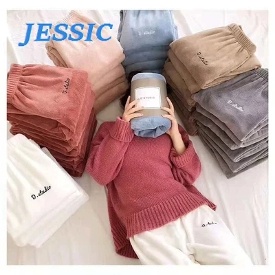 

JESSIC Fairy Warm Household Lazy Coral Velvet Sleepwear Women's Pajamas Thickened Flannel Warm Pants Autumn And Winter