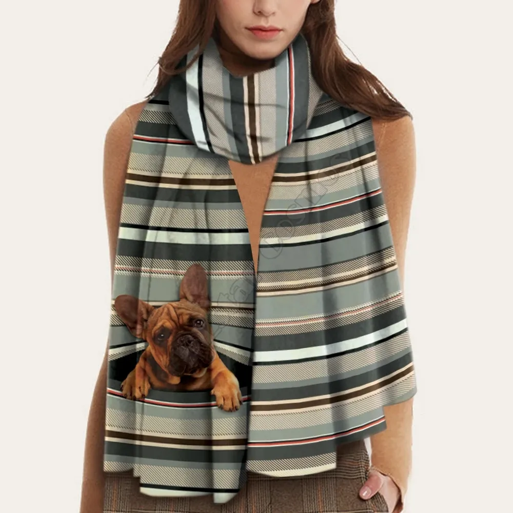 Keep You Warm French Bulldog 3D Printed Imitation Cashmere Scarf Autumn And Winter Thickening Warm Shawl Scarf