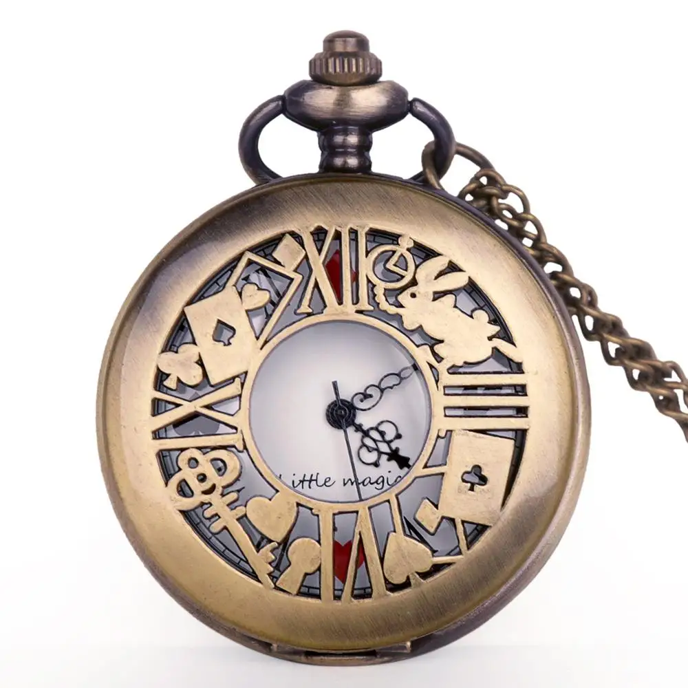 

10pcs New Bronze Quartz Pocket Watch Retro Alice Theme Pocket&Fob Watch Pendant Necklace Pocket Watch Men Women's Gift TD2073