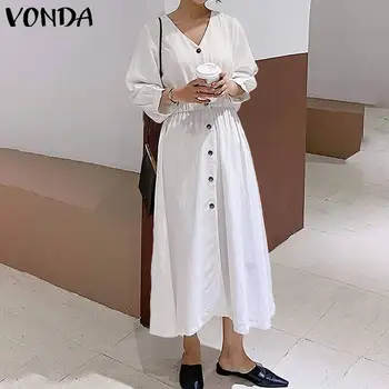 

VONDA Elegant Maternity Dress Women Vintage Long Lantern Sleeve V Neck Party Maxi Long Dress 2020 Summer Pregnancy Vestidos