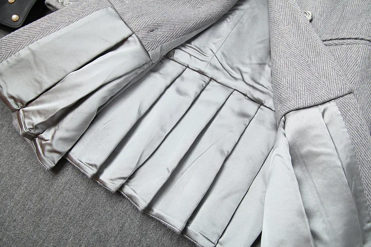 Women autumn winter dress long sleeve ruffles hem diamonds beading brand desinger double breasted notched collar woolen dresses