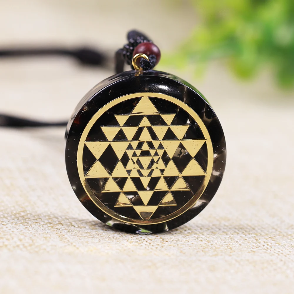 Natural Obsidian Orgonite Pendant Sri Yantra Necklace Sacred Geometry Chakra Energy Necklace Meditation Jewelry - Image 3
