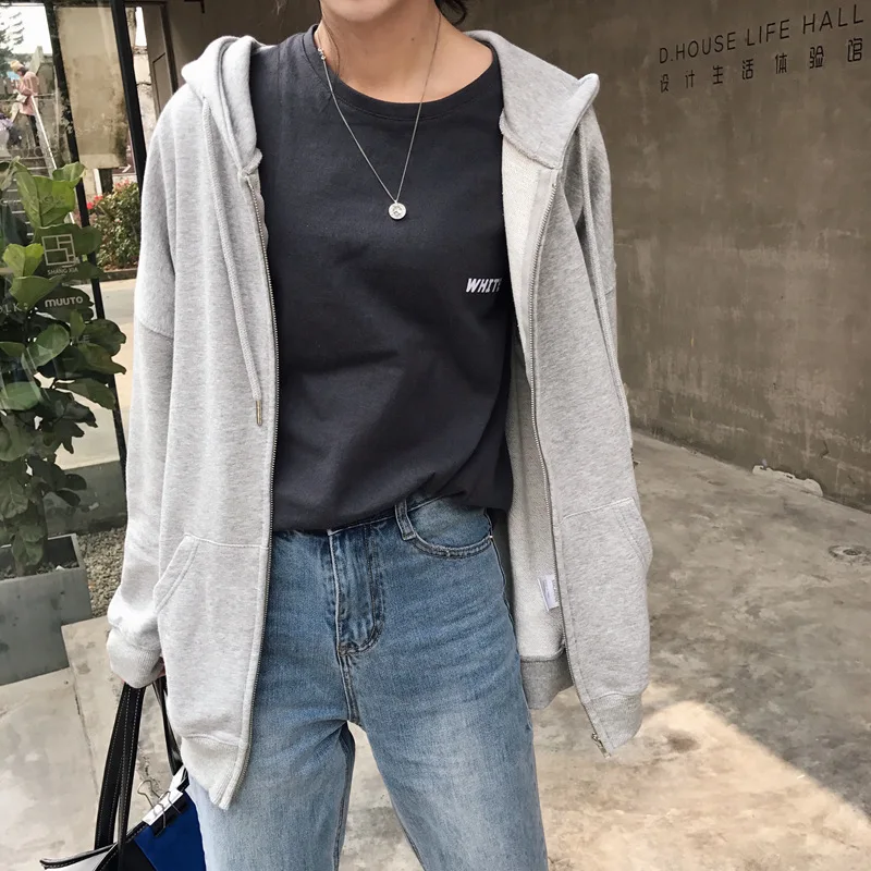 

Versatile Basic Men's Loose-Fit Simple Solid Color Hoodie Women's Long Sleeve Zipper Cardigan Sports Spring And Autumn Coat Fash