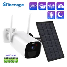 Techage – caméra de surveillance solaire IP WIFI 3mp, dispositif de sécurité domestique sans fil, avec panneau solaire, Audio bidirectionnel, couleur, 10400mAh, Rechargeable