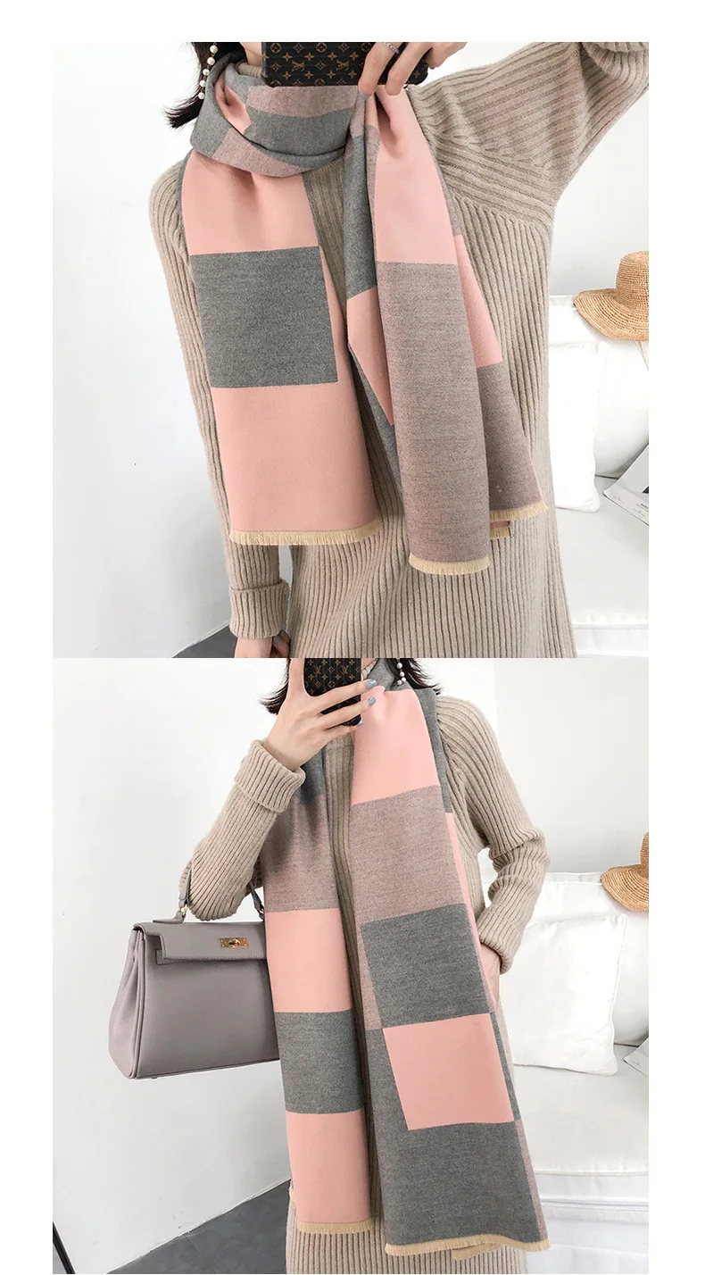 Thick Cashmere Women Winter Scarf Solid Plaid Female Pashmina Scarves Shawls and Wraps Luxury New