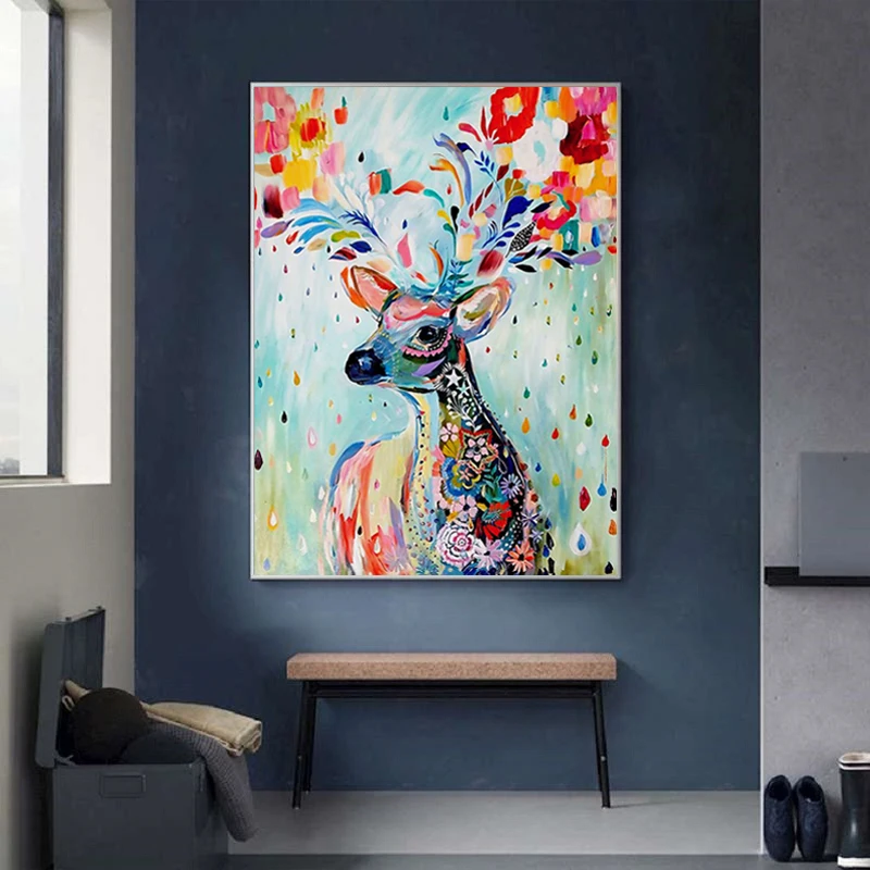 OIL PAINTING ABSTRACT DEER CANVAS