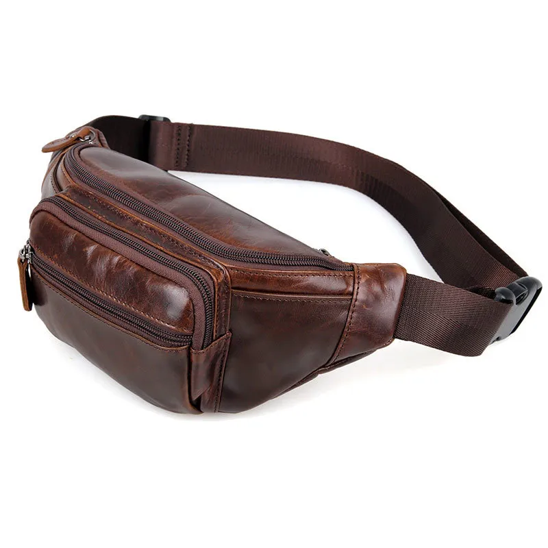 LACHIOUR брендовая мужская поясная сумка из натуральной кожи для телефона, мужская кожаная сумка-мессенджер, Мужская поясная сумка для путешествий - Цвет: Coffee