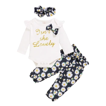 

2020 New Baby Clothing Infant Kid Clothes Full Sleeve Unisex Letter Print Pullover 3pcs Suit 0-18 Months