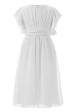 2021 White Chiffon Flower Girls Dress for Wedding Party Floor Length Ruffles Sleeve Toddlers Holy First Communion Dresses