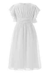 2021 White Chiffon Flower Girls Dress for Wedding Party Floor Length Ruffles Sleeve Toddlers Holy First Communion Dresses