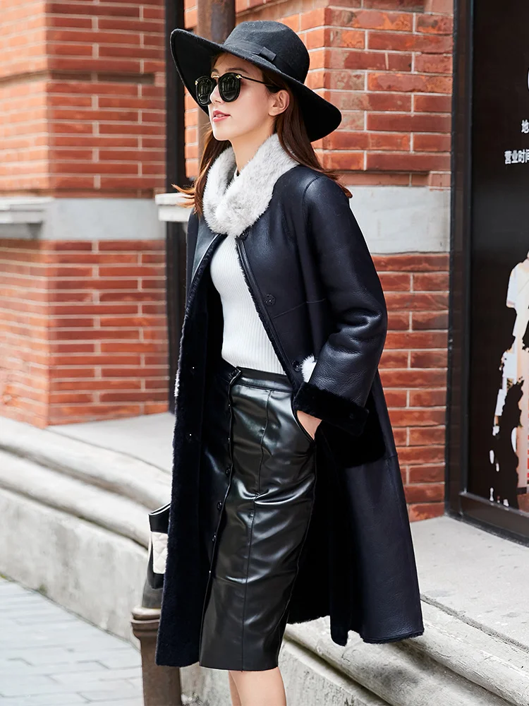 Natural Real Fur Coat Female Genuine Leather Jacket Mink Fur Collar Wool Jacket Winter Sheepskin Coat Women Clothes