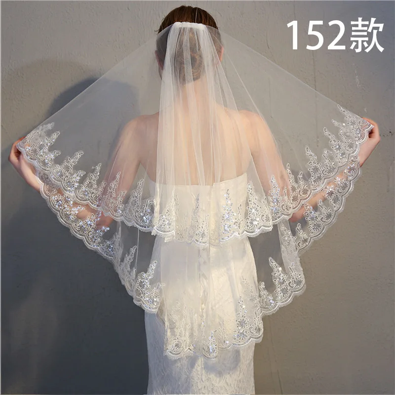 SERMENT Lace Bridal Veil 2019 Ivory White Veil Single Layer Flower Bead String 100 Cm Shawl Veil Wedding Accessories SERMENT Lace Bridal Veil 2019 Ivory White Veil Single Layer Flower Bead String 100 Cm Shawl Veil Wedding Accessories