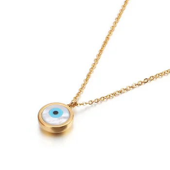 

BabyGirl Necklace New Blue Eye Opal Round Pendant Necklace Collier Party Wholesale Trendy Chains Necklace Female Party Gift