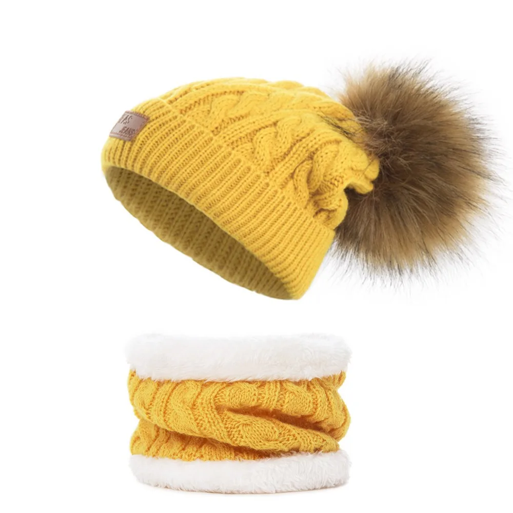 SuperB& G/зимний детский комплект из шапки и шарфа, Детская однотонная теплая вязаная шапка с помпонами, плотный бархатный зимний теплый шарф для детей 1-3 лет