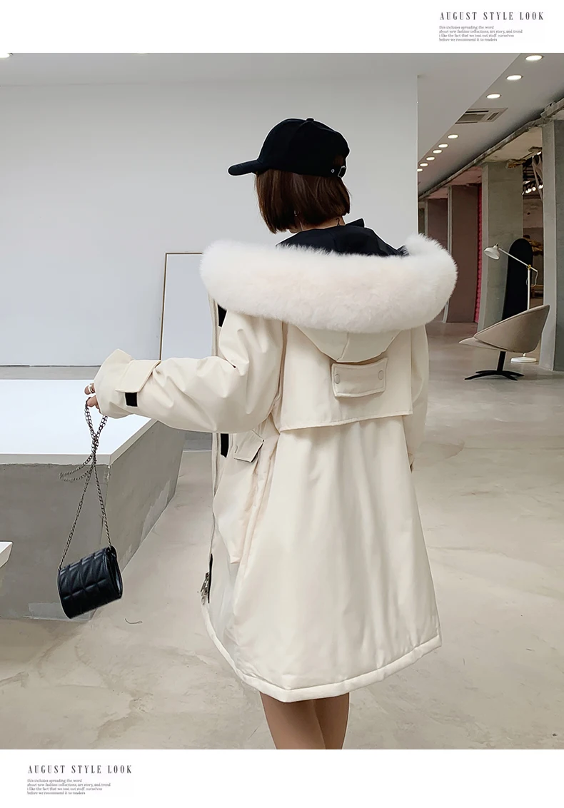 Стиль Dongdaemun пуховик Для женщин средней длины Спецодежды Куртка-парка с короткими высота талии облегающие штаны, плотные модные зимние